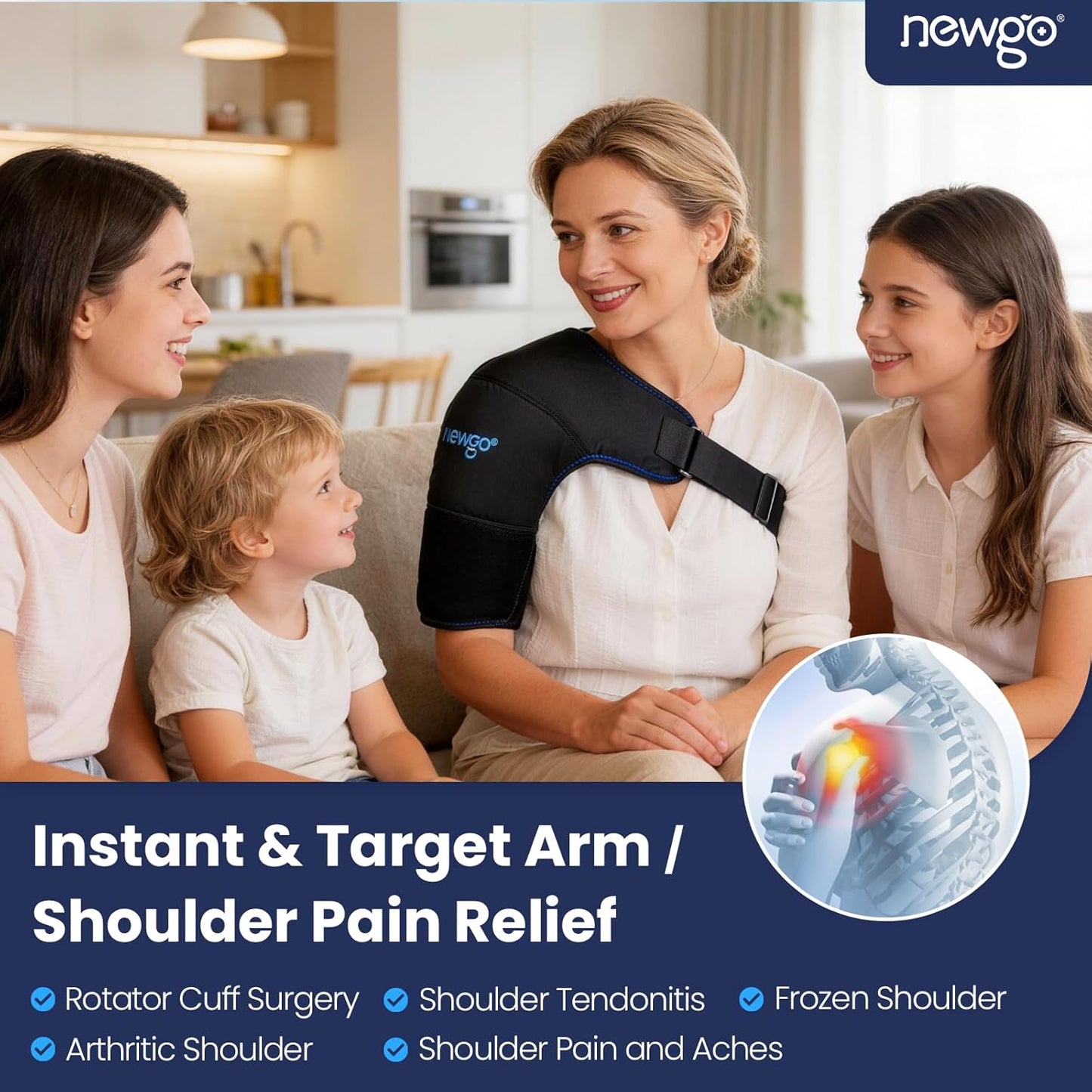 NEWGO Shoulder Ice Pack Wrap - FSA Eligible, Reusable Gel Cold Compression Sleeve for Rotator Cuff, Shoulder Surgery Recovery & Injuries, Tendinitis, Frozen Shoulder - Fits Both Shoulders