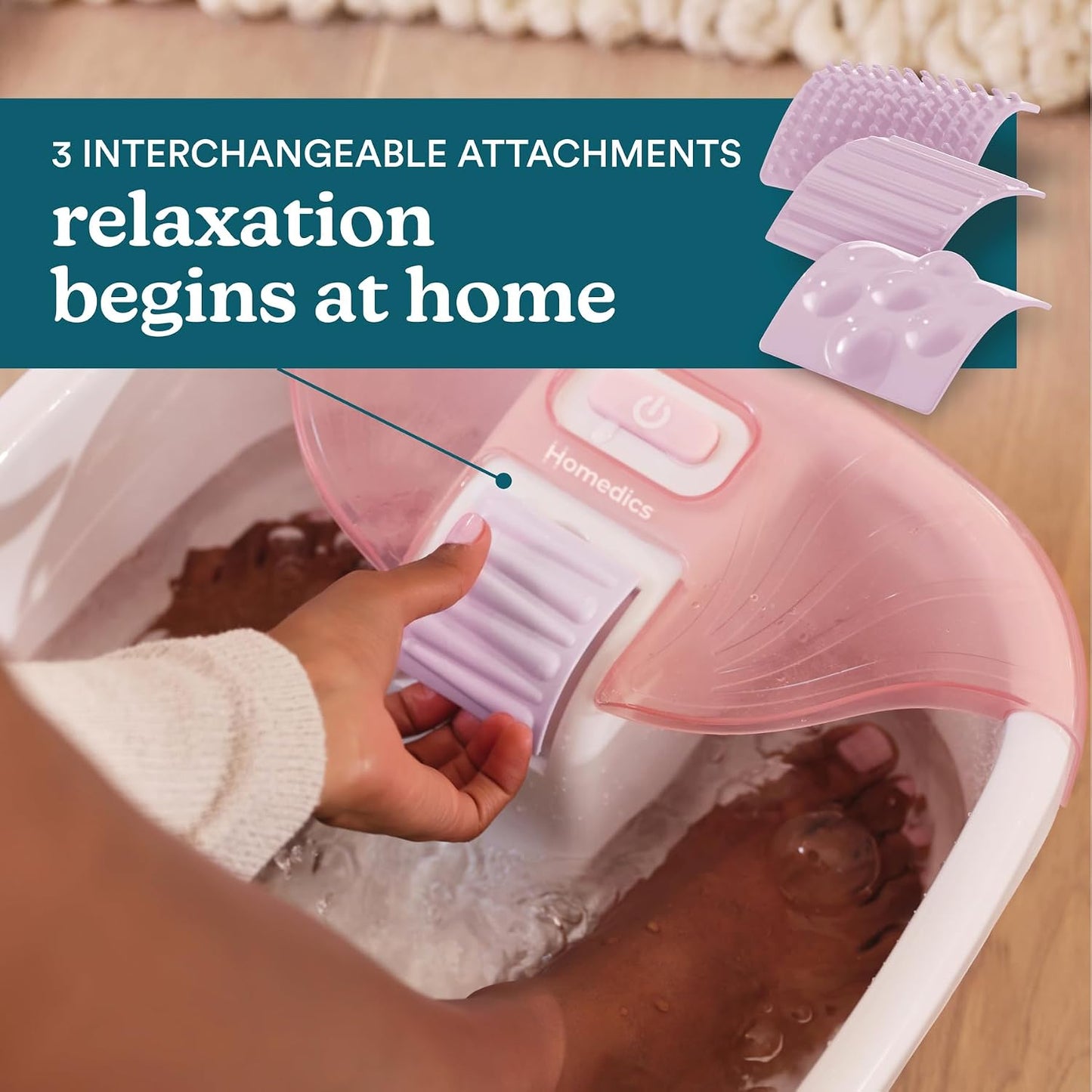 HoMedics Bubble Bliss Deluxe Foot Spa with Heat Massaging Arch, 3 Acupressure Attachments, Splash Guard, Raised Nodes Creates Bubbles, Improves Circulation, Soothe Tired Muscles