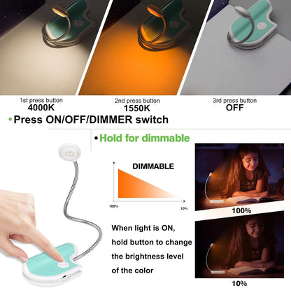 Amber Reading Light Rechargeable, Book Light Kids for Reading in Bed, Clip On Reading Book Light, 2 Lighting Modes, Blue Light Blocking for Eye-Care, Small Bookmark Light for Bookworm-Violet