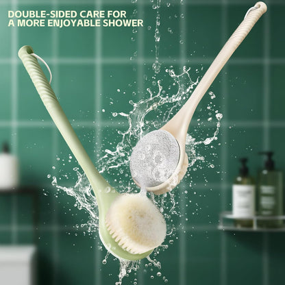 Back Scrubber for Shower, 15.7" Loofah with Handle, Back Shower Brush with Bristles and Loofah, Dry Brushing Body Brush for Cleanse Back and Hard to Reach Areas with Curved Long Handle