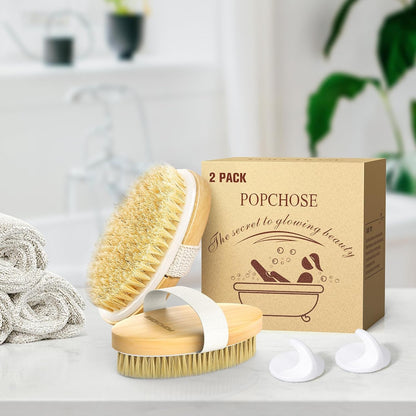 POPCHOSE Dry Brushing Body Brush, Natural Bristle Dry Skin Exfoliating Brush Body Scrub for Flawless Skin, Cellulite Reduction, Lymphatic Drainage and Blood Circulation Improvement