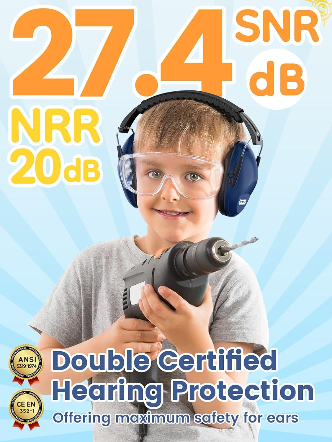 Dr.meter Ear Muffs for Noise Reduction: 27.4SNR Noise Cancelling Headphones for Kids Adults, EM100 Adjustable Hearing Protection Earmuffs for Monster Jam, Autism Sensory, Concerts, Fireworks- 3PACK