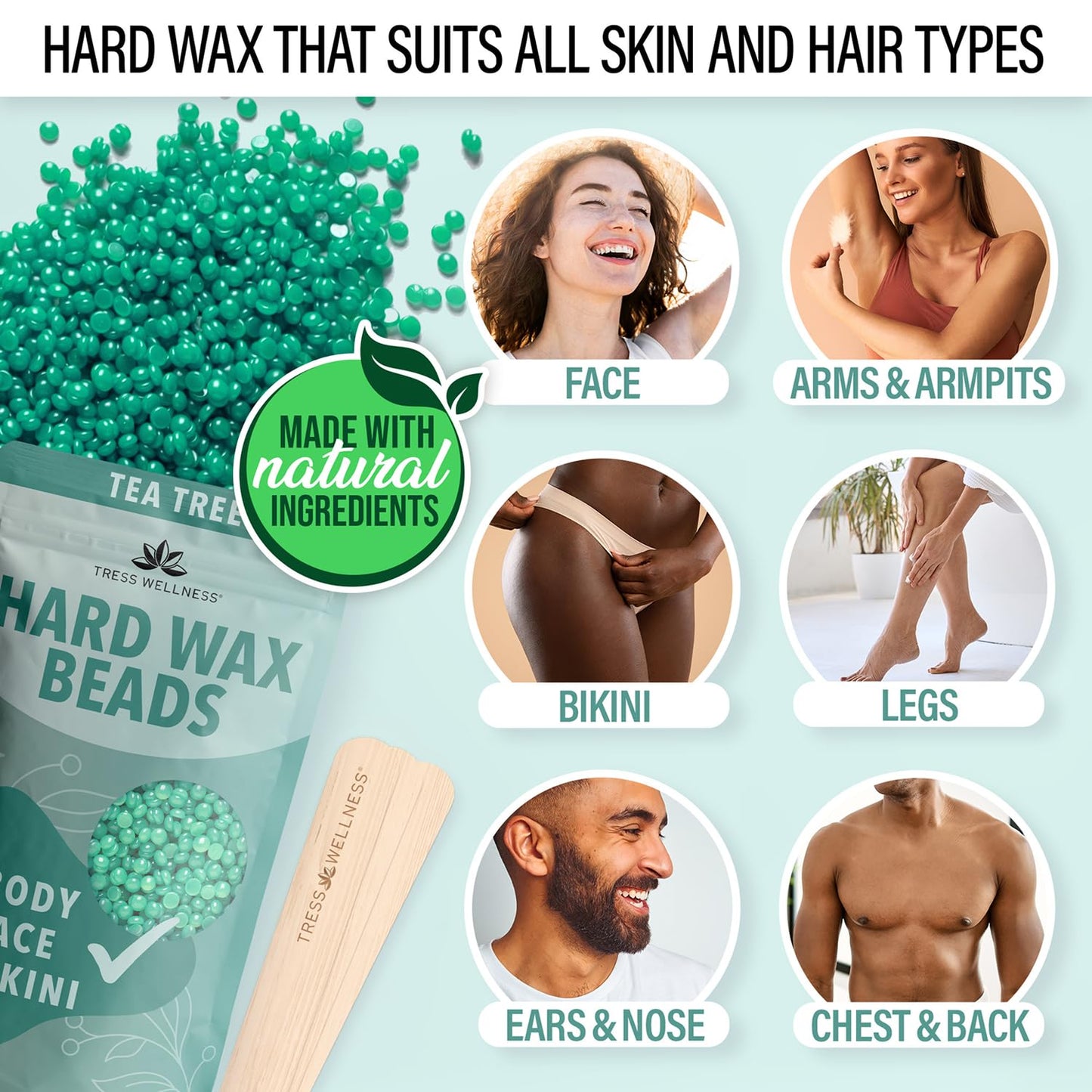 Tress Wellness Award Winning Waxing Kit for Sensitive Skin, Safe for Face & Skin, Easy to Use, At-Home Kit for Face, Bikini, Brazilian & Full Body - Digital Display, Black Purple Flower