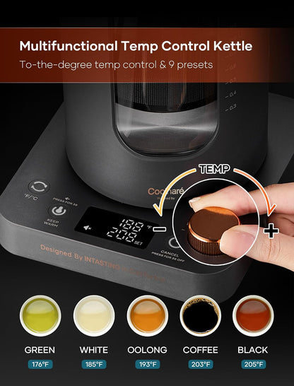 INTASTING Electric Tea Kettle with Infuser, ±1℉ Temperature Control, 1L