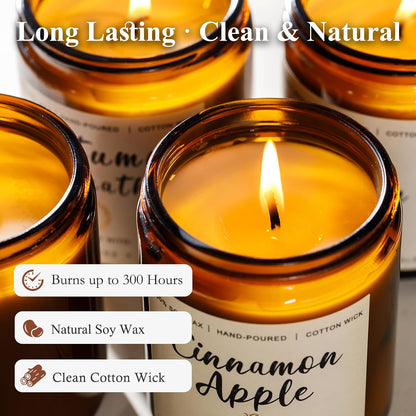 Soy Candles Set of 4, 9oz Natural Soy Wax Aromatherapy Candles, Home Scented Candles with 4 Scents (Lavender, Amber Sandalwood, White Sage, Coconut Vanilla), Gifts for Mom, Women, Relaxation, Yoga