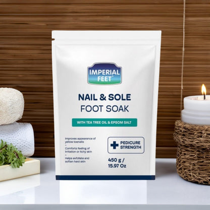 Imperial Feet Epsom Salt Foot Soak (PEDICURE GRADE)-Toenail Repair, Fungus Athletes Foot, Softens Calluses, Tired Feet & Nail Discoloration Foot Soak Salts with Tea Tree Oil 16oz (Green Fungal)