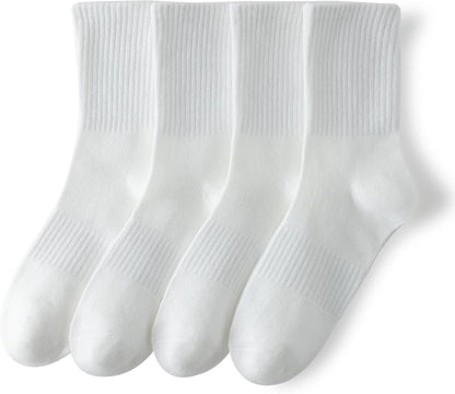 YUWELL Womens Striped Crew Socks, Cotton Cozy Casual Socks for Women 4 Pairs, Size 5-10