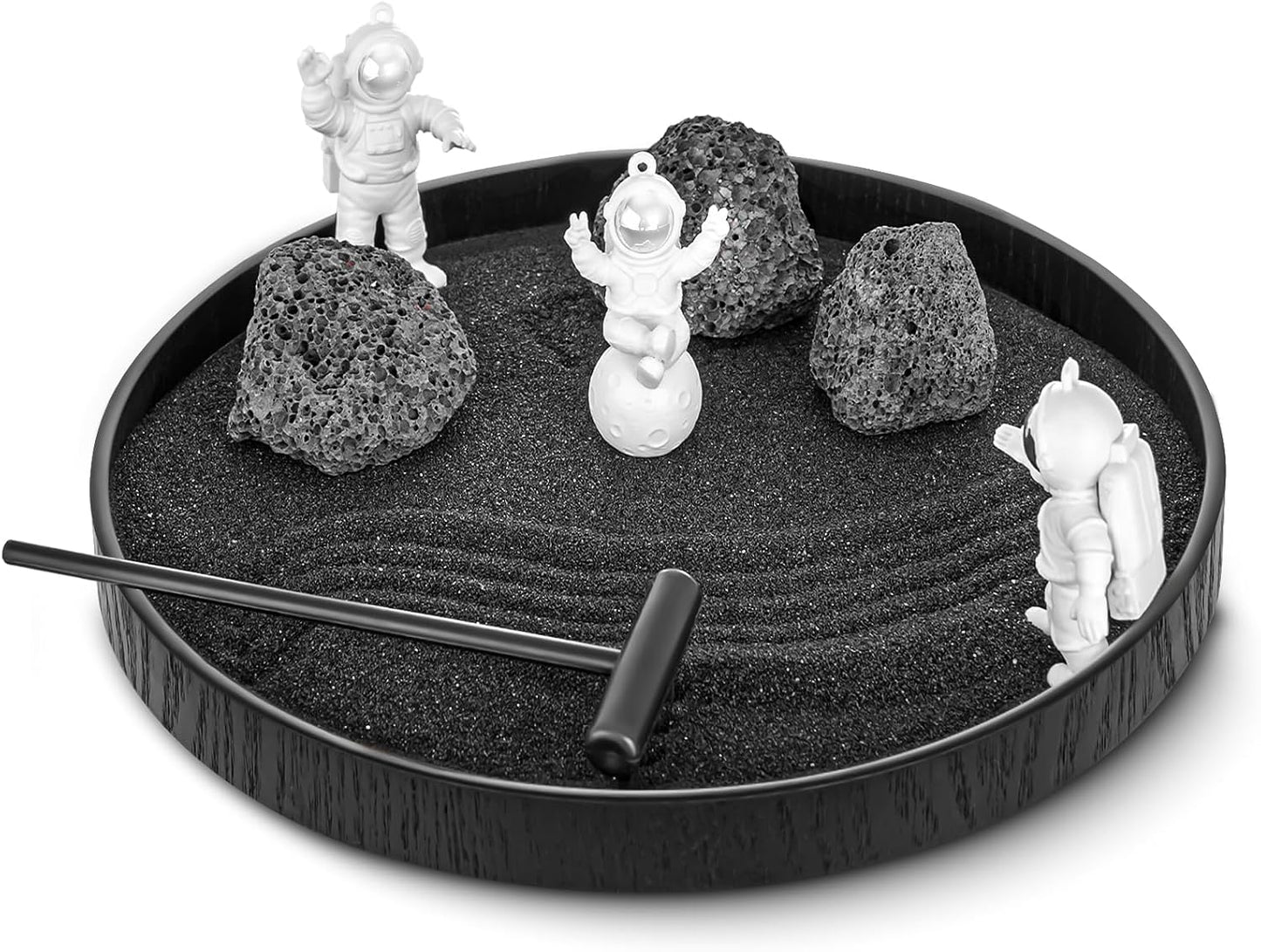 Zen Garden Kit for Desk 11''x7.5'' Room Decor with Green Sand, Panda Decorative Ornaments, Haystack, Ceramic Mountain, Stones and Rakes (Panda Bamboo)