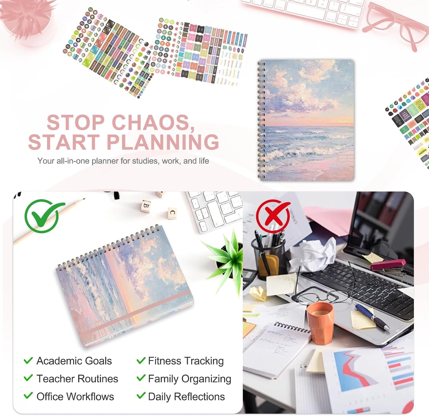 Planner 2026-2027, Weekly and Monthly Calendar Planner, JUL 2026 - JUN 2027 | A5(6.3'' x 8.5''), Hardcover, Agenda Book, Sprial Bound, Inner Pocket, Office and School Use
