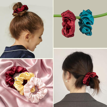 LILYSILK Silk Hair Scrunchies / Ties for Frizz & Breakage Prevention, 100% Mulberry, No Damage, Elastic ponytail Holders, 1Pc, Coffee - Colors B