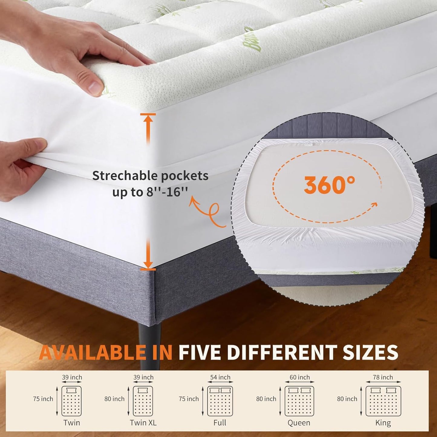 OLIXIS Twin Bamboo Viscose Mattress Topper, Cooling Breathable Bed Pad | OEKO-TEX Certified,Bamboo viscose ultra soft & cooling,Deep pockets fit 8-16" mattresses, Wick moisture for hot sleepers