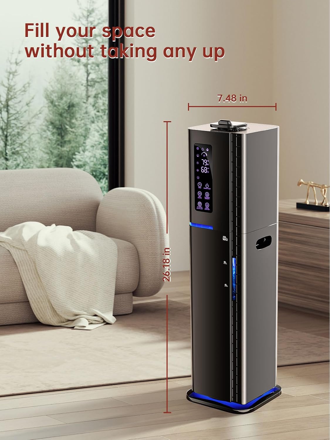 2.64Gal Humidifiers for Bedroom, Warm and Cool Mist up to 500ft², Top Fill Diffuser Ambient Light, 3 Mist Modes, 24H Timer, 35dB Quiet Humidifier for Large Room Home Office Plants