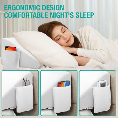 Vekkia 24" x 24" x 5.5" Bed Wedge Pillow for Sleeping – Triangle Pillow for Sleep Apnea, Acid Reflux, Snoring & Back Support, Post-Surgery Recovery, with Pockets & Washable Cover