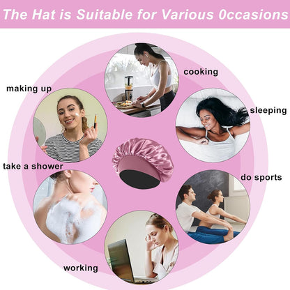 4PCS Silk Satin Bonnets for Black Women & Men - Elastic Wide Band Hair Wrap Cap for Curly Hair - Shower Cap for Sleeping (Black, Peacock Blue, Pink, Khaki)