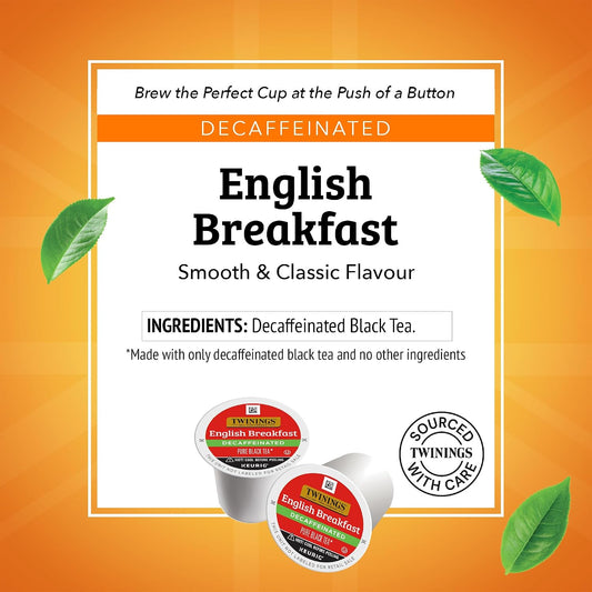 Twinings Decaffeinated English Breakfast Black Tea K-Cup Pods for Keurig, 24 Count (Pack of 1), Smooth, Flavourful, Robust, Enjoy Hot or Iced