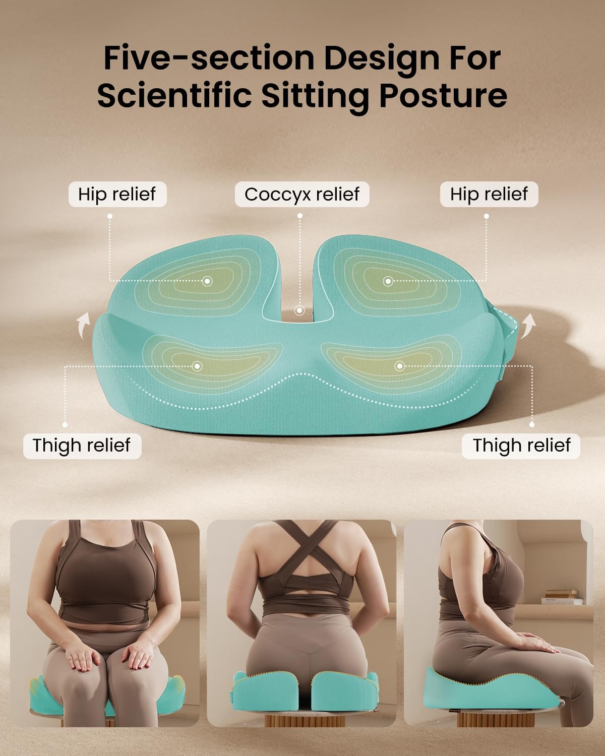 ProtoArc Seat Cushion, Office Chair Cushion for Sciatica, Coccyx Cushion, Ergonomic Memory Foam Seat Cushion for Car, Home, Pressure Relief Pad for Hip, Tailbone, All Day Comfort - Black