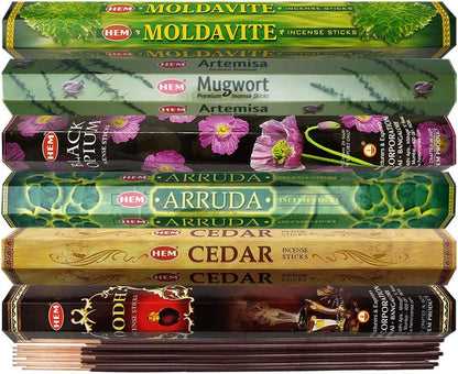 Hem Incense Sticks Variety Pack #23-120 Insence-Sticks (6 Incents x 20 Insense) + Incense Stick Holder with 6 Most Liked Scents Including Patchouli Dragons Blood White Sage Frankincense-Myrrh