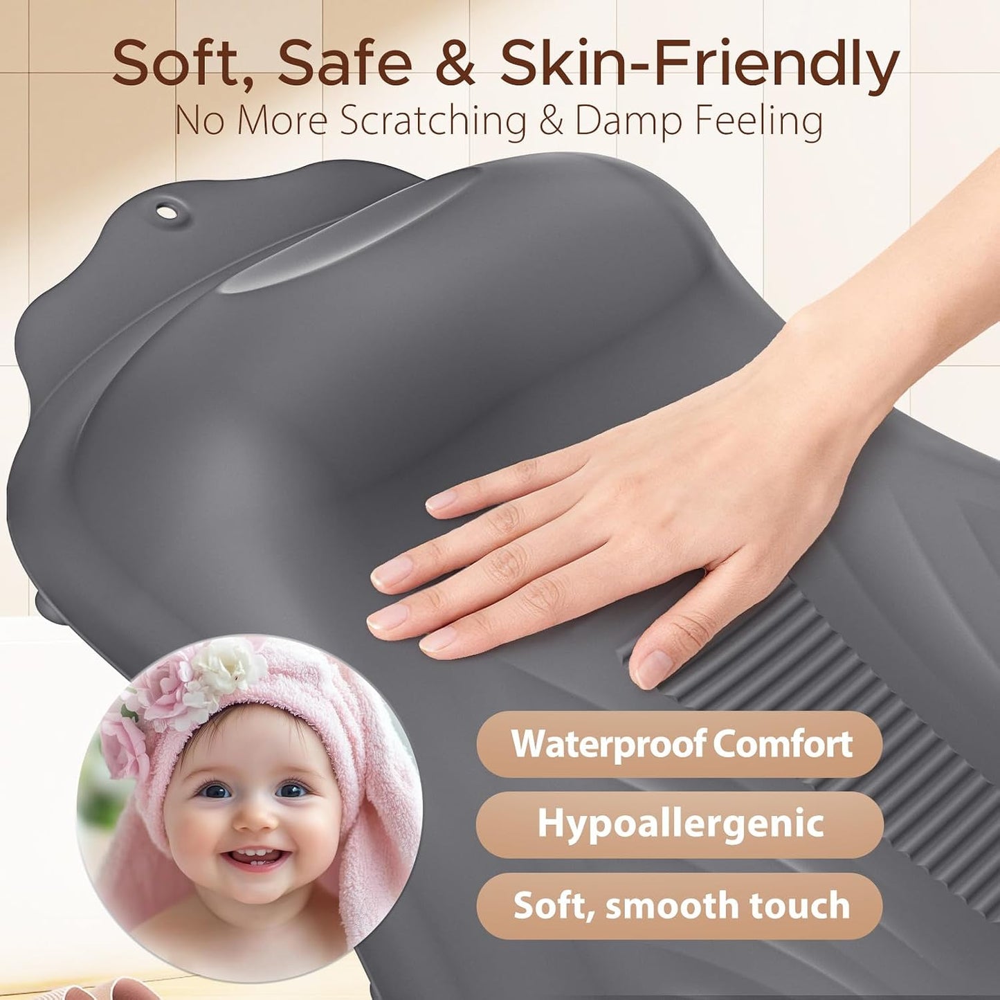 Bath Pillow for Tub, Adjustable Silicone Bathtub Pillows for Head and Neck, 0"–2.3" Neck Support, 34 Suction Cups, Easy to Clean, No Machine Wash Needed (White)
