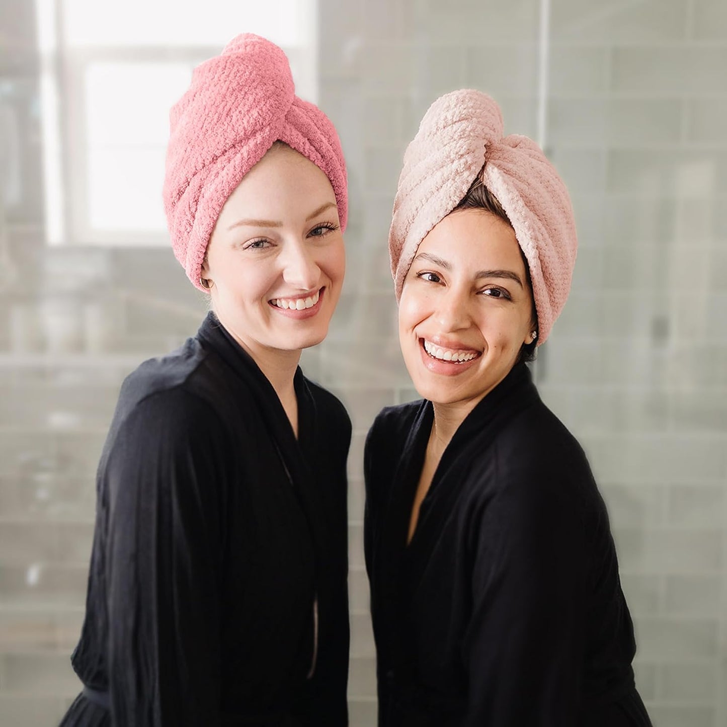 ROLSHOL Extra Large 4 Pack Microfiber Hair Towel Wrap for Women Super Absorbent & Quick Dry Hair Drying Towels with Button, Hair Turbans for Curly Hair Long & Short Hair - Anti-Frizz