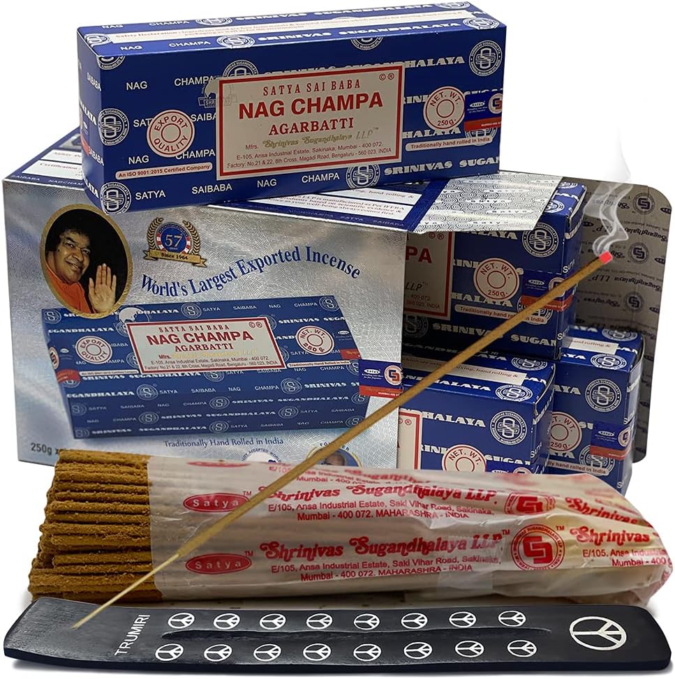 TRUMIRI Incense Stick Holder Bundle with Satya Sai Baba Nagchampa 250g Bulk Incense Sticks Nag Champa Agarbatti - Pack of 1 (Approx 250 Insence-Sticks)