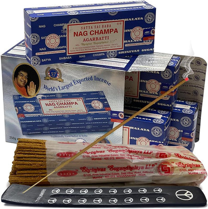 TRUMIRI Incense Stick Holder Bundle with Satya Sai Baba Nagchampa 250g Bulk Incense Sticks Nag Champa Agarbatti - Pack of 1 (Approx 250 Insence-Sticks)