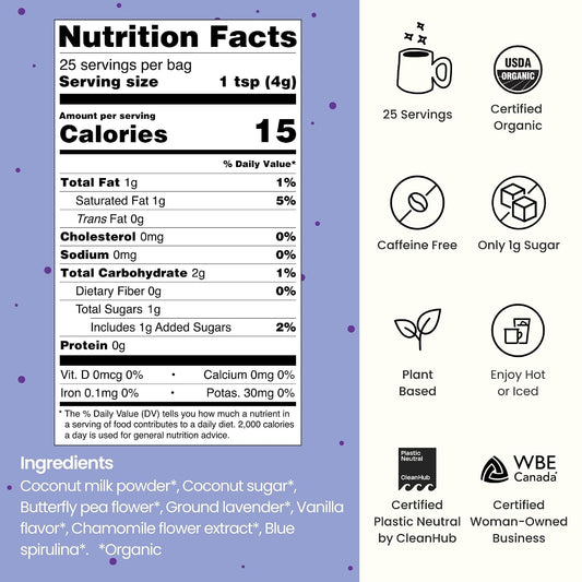 Blume Blue Lavender Superfood Latte - Caffeine Free, 1g Sugar, 25 Servings