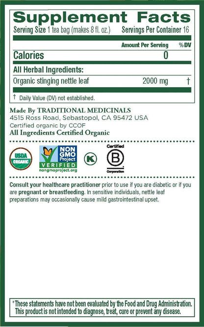 Traditional Medicinals Organic Nettle Leaf Herbal Tea, Supports Joint Health & Overall Wellness, (Pack of 6) - 32 Tea Bags Total