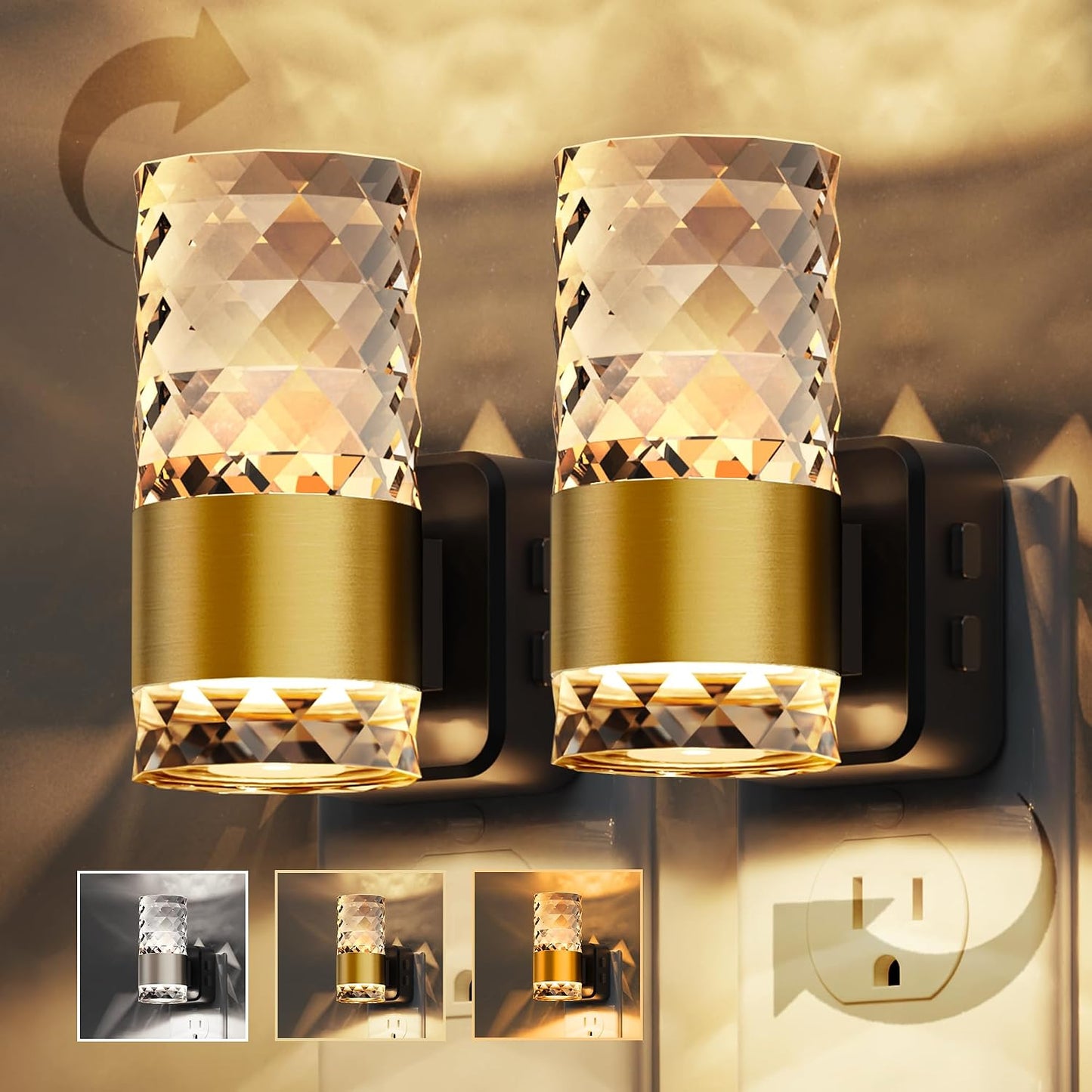 L LOHAS LED Night Lights Plug into wall, Amber Night Light with Adjustable Brightness, Plug in NightLight with Auto Light Sensor, Wall Sconce-Style Design Night Light for Bathroom,Hallway, 2 Pack