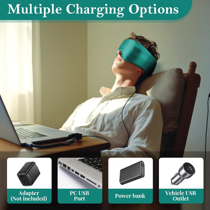 Silk Heated Eye Mask, USB Corded Electric Face Heating Pad for Sinus Pressure Relief, Warm Eye Compress for Dry Eyes, Stye and Tension Headache with 3 Temp Settings & 30-Min Auto Off, Forest Green