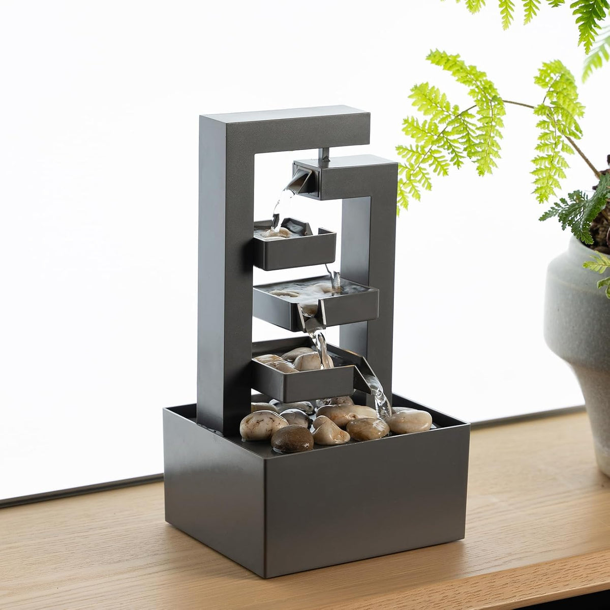 Desktop Waterfall Fountain Small- 9.65" Relaxation Tabletop Fountain with Soothing Sound for Office & Home Decor - Desktop Water Fountain Feature with Natural Stones