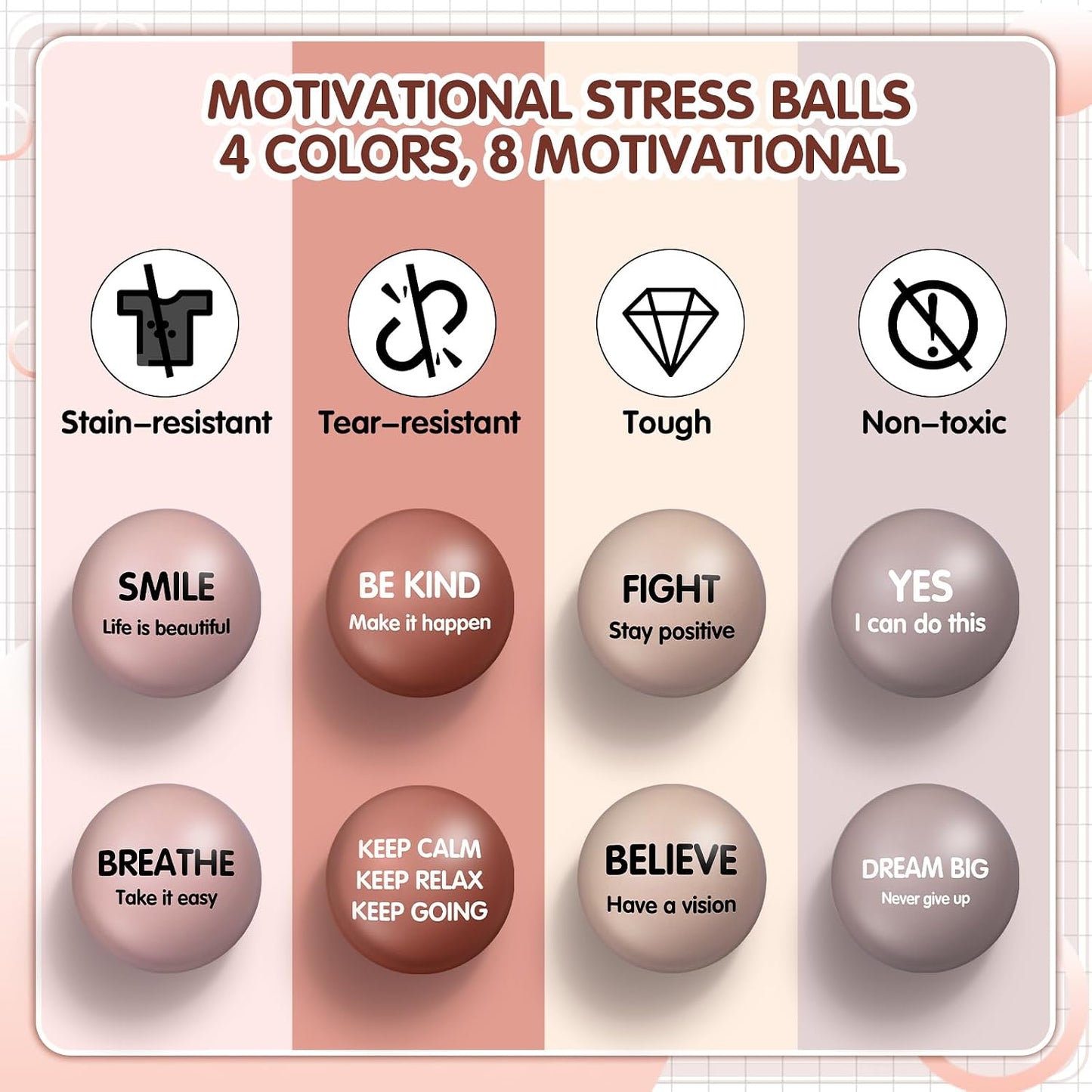 Liliful 100 Pcs Motivational Stress Balls Bulk Inspirational Squeeze Balls for Adults Anxiety Relief Fidget Toys Office Employee Gifts Classroom Rewards 2.2 Inch (Bright Colors)