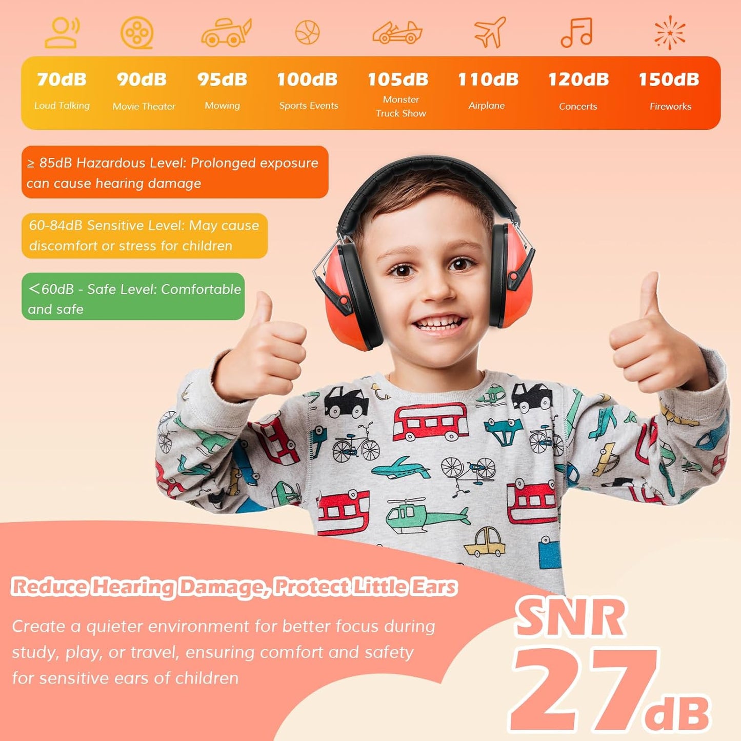 ProCase Noise Cancelling Headphones for Kids Toddler, SNR 27dB Noise Reduction Ear Muffs, Hearing Protection for Monster Jam, Concerts, Fireworks, Shooting, Air Show, Autism Sensory Needs -Blue