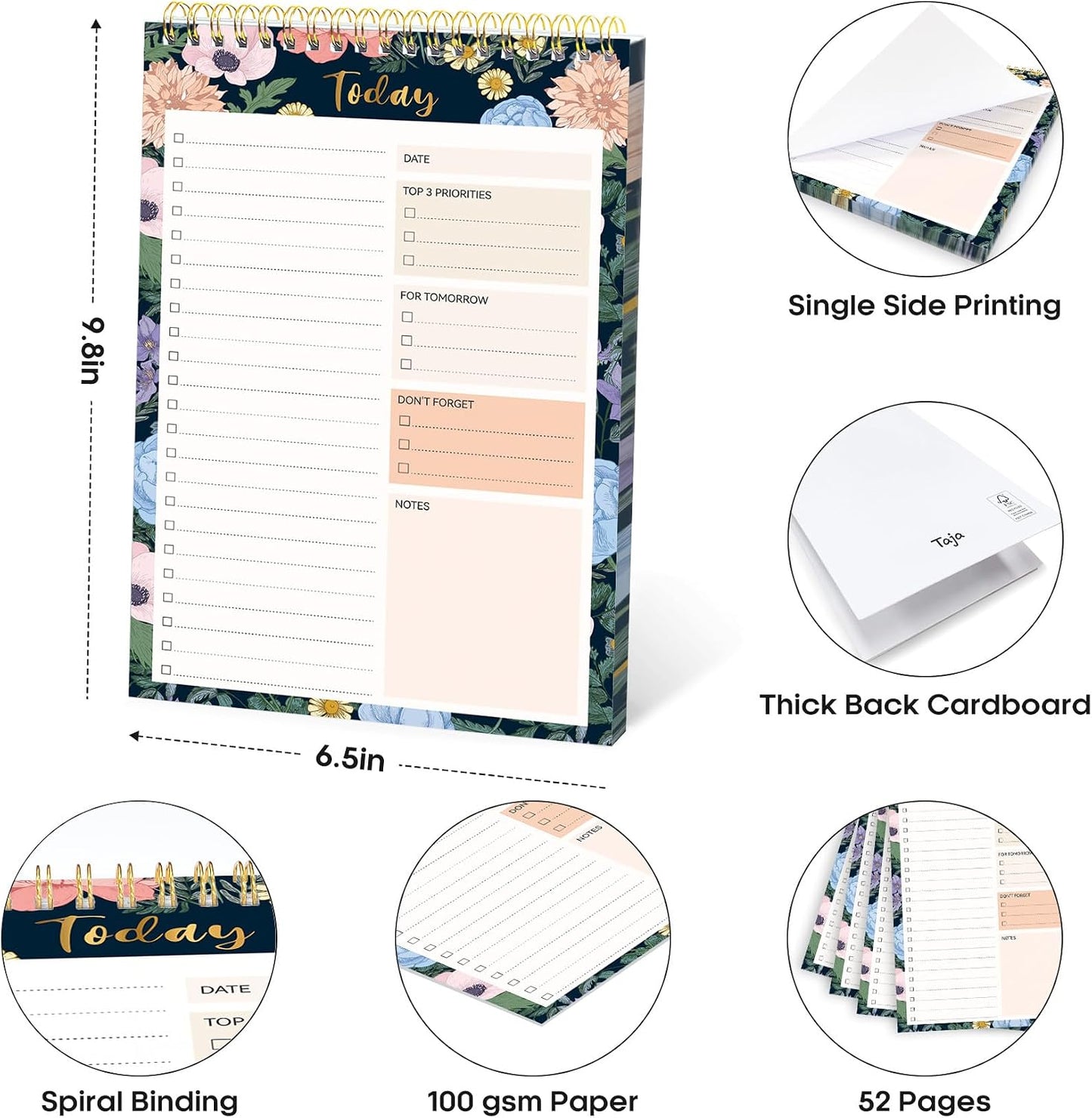 Taja To Do List Notepad - To Do List Notebook for Work with 52 Sheets, 9.8" x 6.5", Undated Daily Planner Perfect for Daily Tasks and Goal Setting, Notepad Suitable for Office, Home & School - Violet Dream