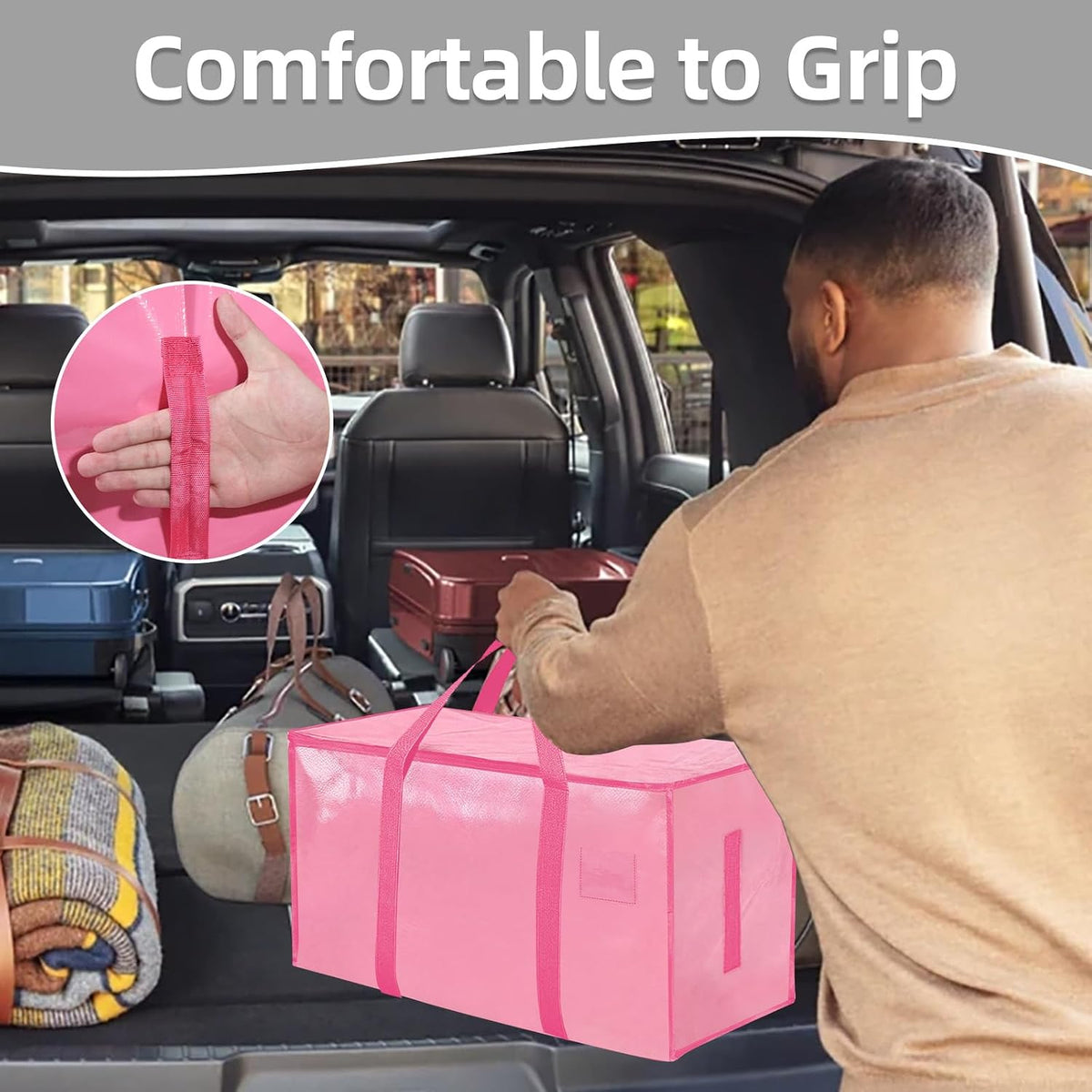 Moving Bags Extra Large - Heavy Duty Storage Totes with Wrap-Around Handles & Reinforced Zippers - Foldable Moving Box Alternative, Water-Resistant for Dorm, Closet & Under Bed Storage (Clear)