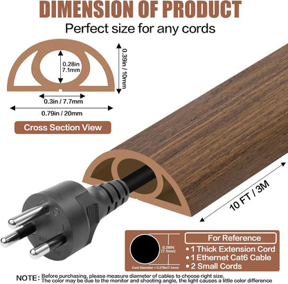 Floor Cord Cover Self Adhesive Cord Hider,10FT Cable Management, Extension Strip Protector for Wires, Prevent Cable Trips for Offices, Gyms, Exhibitions Cavity 0.39"(W) x 0.27"(H) BrownWood