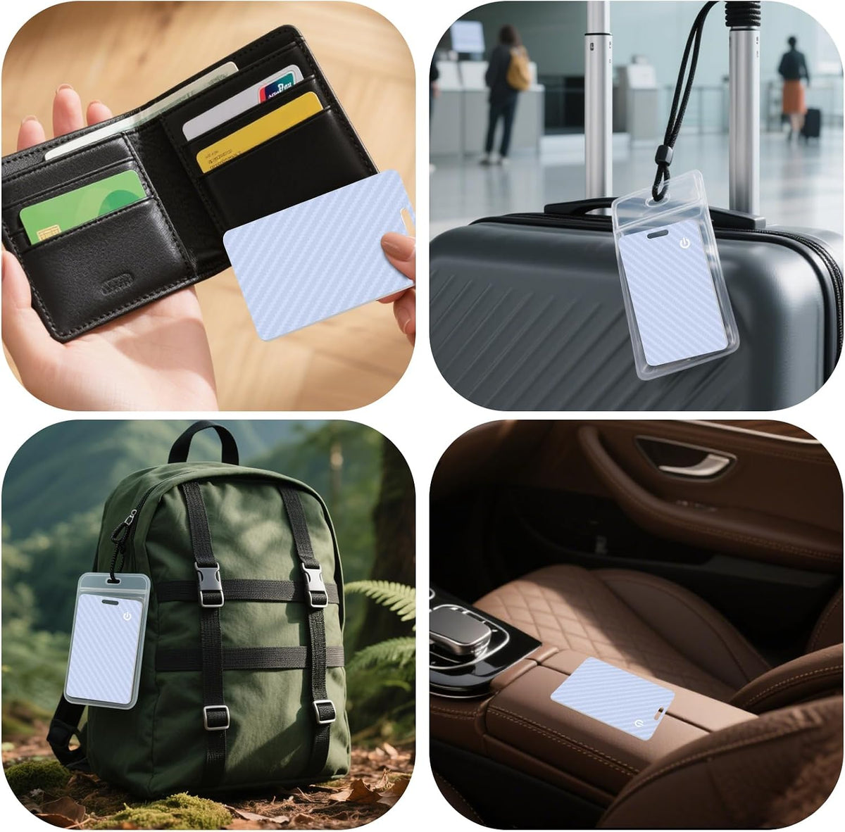 Wallet Tracker Card, Slim Rechargeable Bluetooth Item Locator, Smart Finder Compatible with Apple Find My for Wallet, Luggage, Passport, IP68 Waterproof (iOS Only) (Carbon Fiber Black)