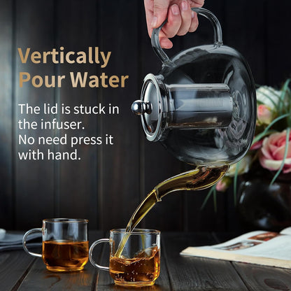 Glass Teapot with Removable Infuser, 20 oz/600ml Glass Tea Pot Small Borosilicate Tea Steeper Kettle with Loose Leaf Tea Strainer For Flower Blooming Tea, ClearTea Maker Pitcher