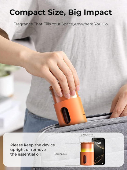 Waterless Essential Oil Diffuser: 𝟗 𝐂𝐨𝐥𝐨𝐫𝐬 𝐋𝐄𝐃 Scent Diffuser for Home&Car&Office - Portable Diffuser with 48H Battery, 4 Timers & 3 Mist Levels, Carbon Black