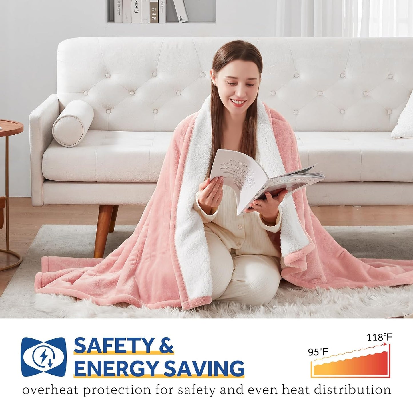 Sealy Electric Throw Blanket, Flannel & Sherpa Heated Throw with 6 Heating Levels & 2-10 Hours Auto Shut Off, Fast Heating & Machine Washable, 50x60 Inch, Light Grey