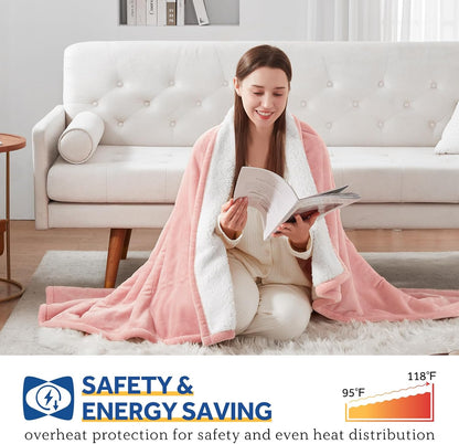 Sealy Electric Throw Blanket, Flannel & Sherpa Heated Throw with 6 Heating Levels & 2-10 Hours Auto Shut Off, Fast Heating & Machine Washable, 50x60 Inch, Light Grey
