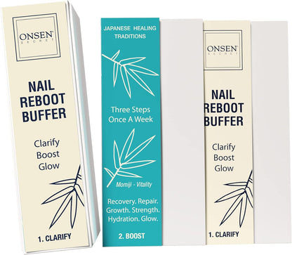 Onsen Secret Professional Nail Buffer Block | 4-Way Buffing for Natural Shine & Healthy Natural Nails - Includes 2 Extra Shine Pads, Salon-Quality, Post-Gel & Acrylic Recovery | 1 Pack