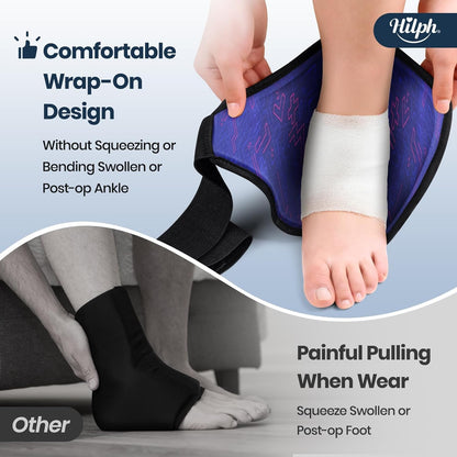 Hilph Ankle Heel Ice Pack Wrap for Swelling & Achilles Tendonitis, Reusable Ice & Compression Therapy Flexible Foot Gel Ice Pack Wrap for Ankle Sprain & Plantar Fasciitis Pain Relief (Blue, 1 Pack)