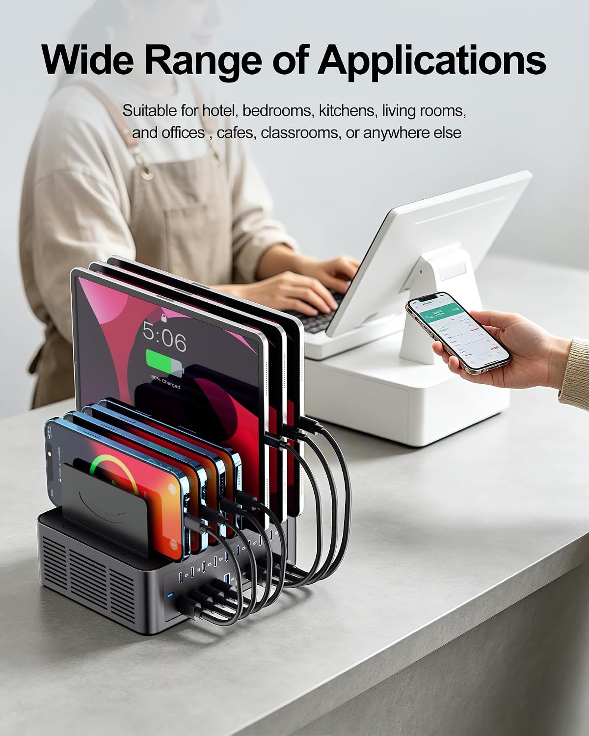 200W/40A Charging Station for Multiple Devices, 18 Port USB C Fast Charger