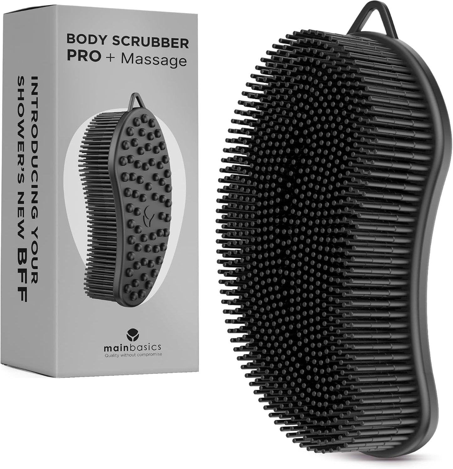 MainBasics Silicone Body Scrubber, Pink, Exfoliate | Dual-Sided, Shower Exfoliator, For Men & Women, Loofah Alternative