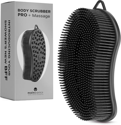 MainBasics Silicone Body Scrubber, Pink, Exfoliate | Dual-Sided, Shower Exfoliator, For Men & Women, Loofah Alternative