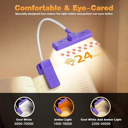 VAVOFO 24 LEDs Rotatable Book Light, Rechargeable Clip Reading Lamp