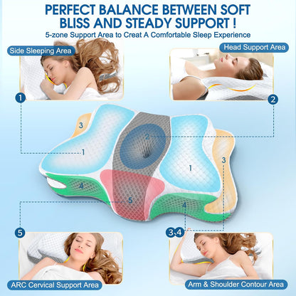 CHxxy Cervical Neck Pillow for Pain Relief Sleeping, Memory Foam Pillows
