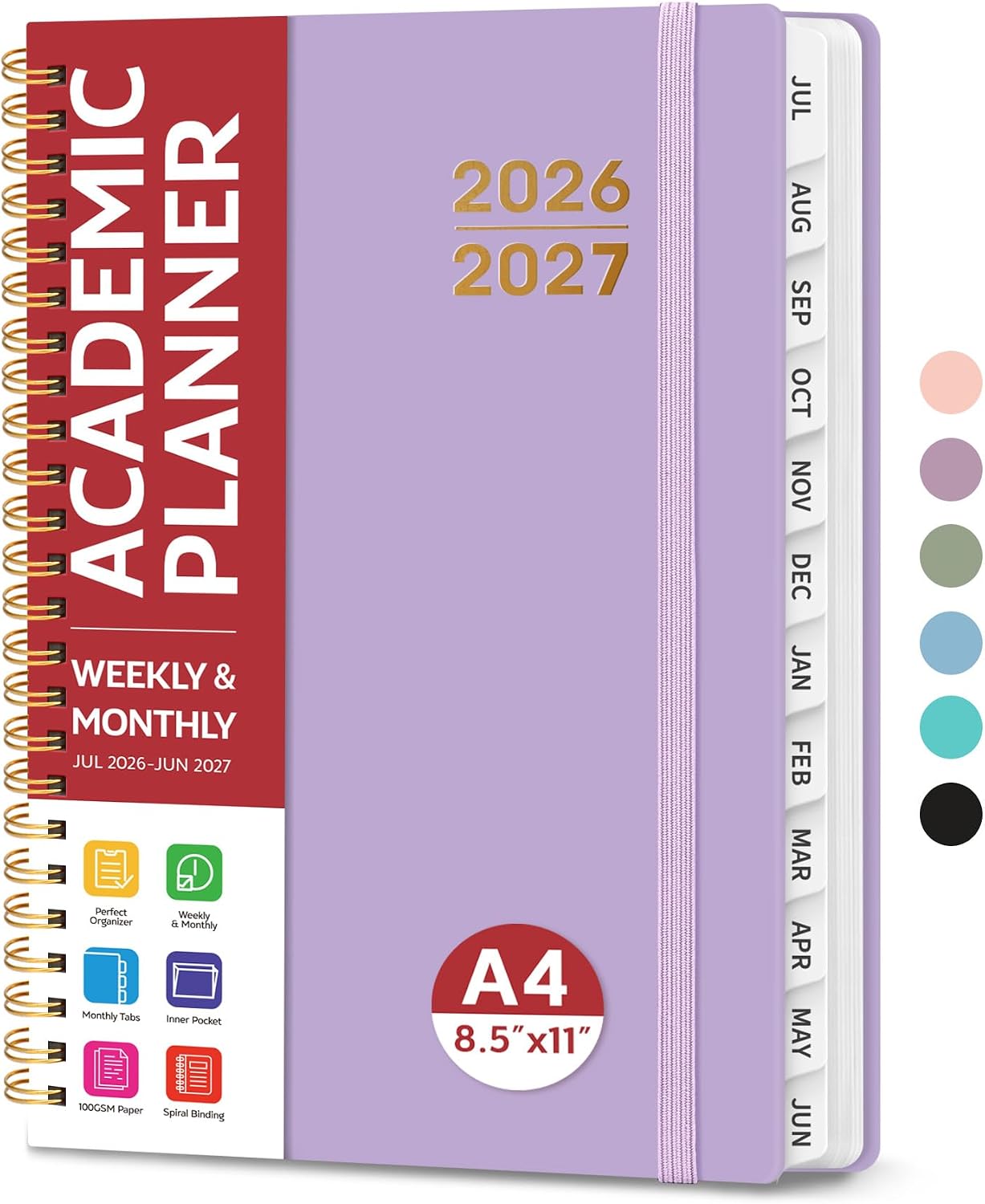 Planner 2026-2027 for Women & Men, Academic Monthly and Weekly Calendar Planner, Jul 2026 - Jun 2027, A5 (6.3" x 8.5"), Teacher Student Planning Book with Tabs, Ideal for Office School Supplies - Pink