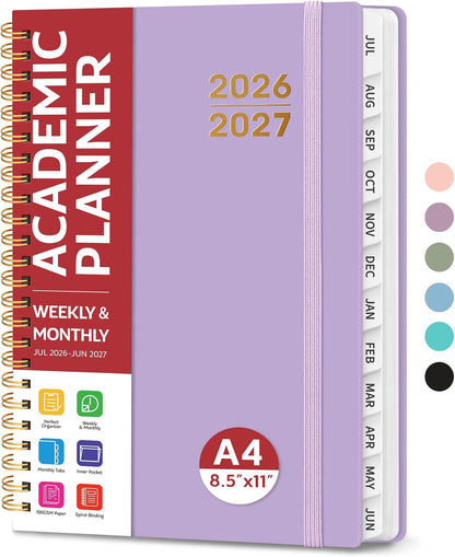 Planner 2026-2027 for Women & Men, Academic Monthly and Weekly Calendar Planner, Jul 2026 - Jun 2027, A5 (6.3" x 8.5"), Teacher Student Planning Book with Tabs, Ideal for Office School Supplies - Pink