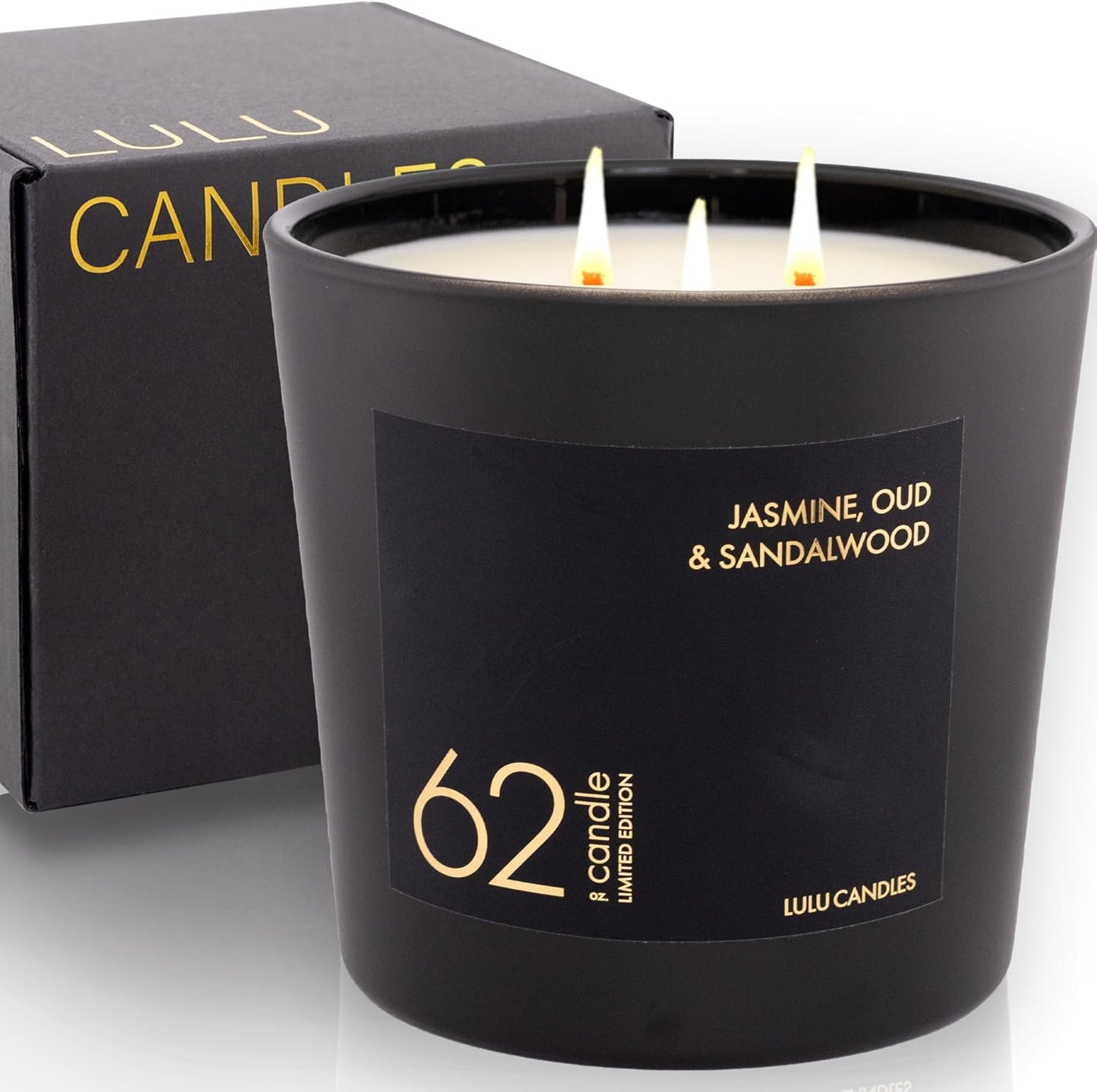 Lulu Candles | Jasmine, Oud & Sandalwood | Luxury Scented Soy Jar Candle | Hand Poured in The USA | Highly Scented & Long Lasting (9 Oz.)